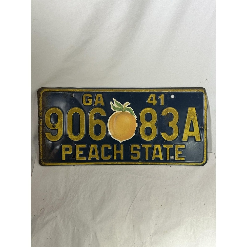 Vintage Georgia 1941 Peach State License Plate GA 906 83A Tag